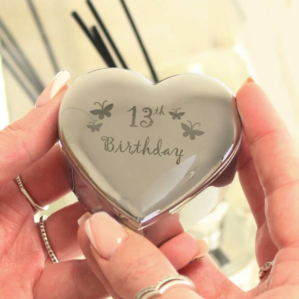 13th Birthday Butterflies Heart Trinket Box - main product image