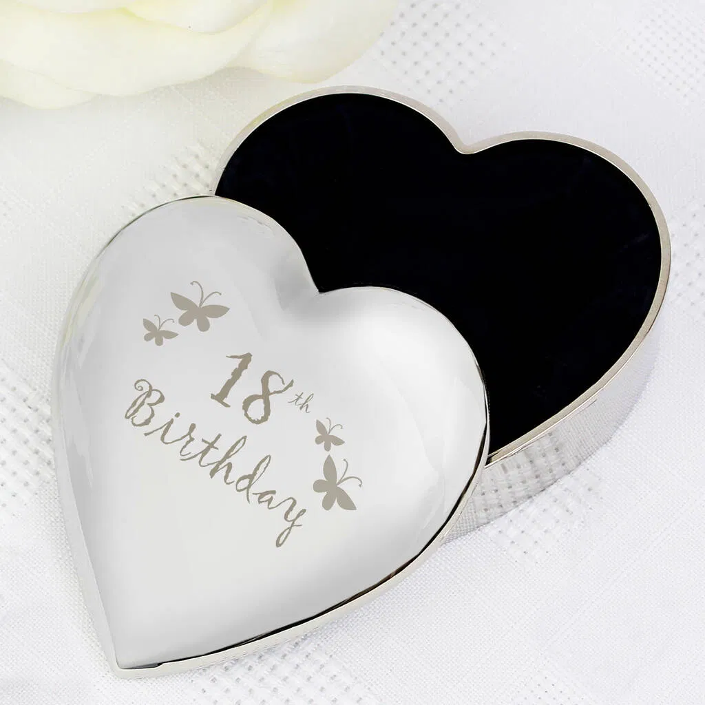 18th Birthday Butterflies Heart Trinket Box - main product image