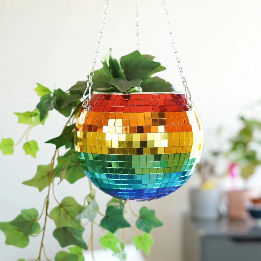 Rainbow Disco Ball Hanging Planter - main product image
