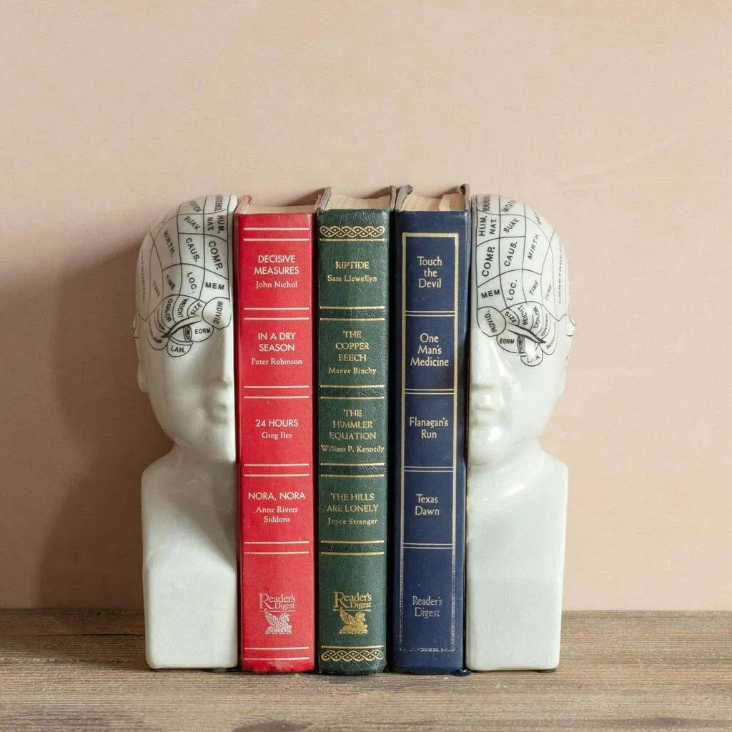 Antiqued Phrenology Head Bookends - main product image