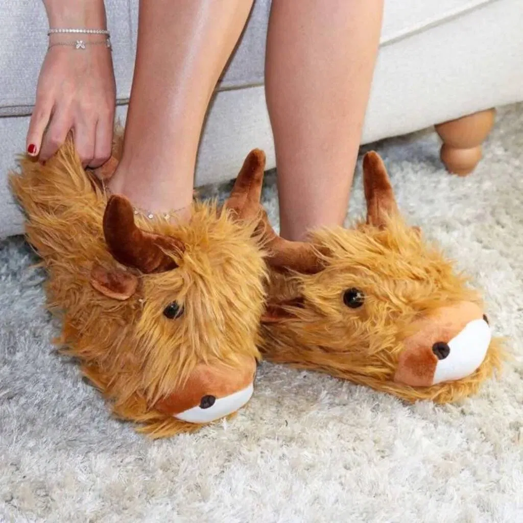 Highland Cow Fluffy Slippers - main product image