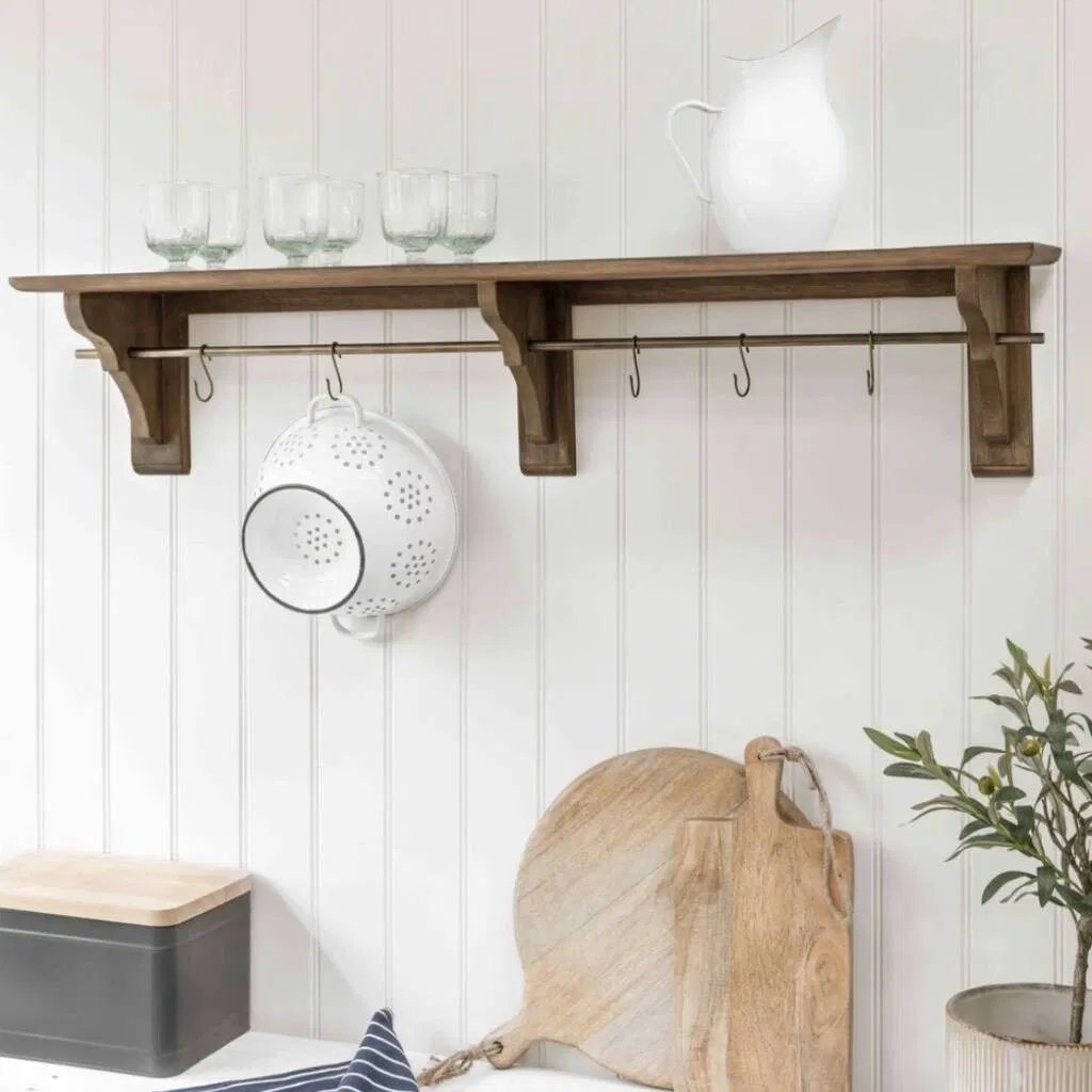 Mahogany Shelf With Hooks - main product image