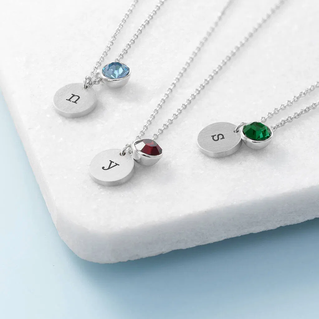 Personalised Birthstone Crystal And Disc Necklace - main product image