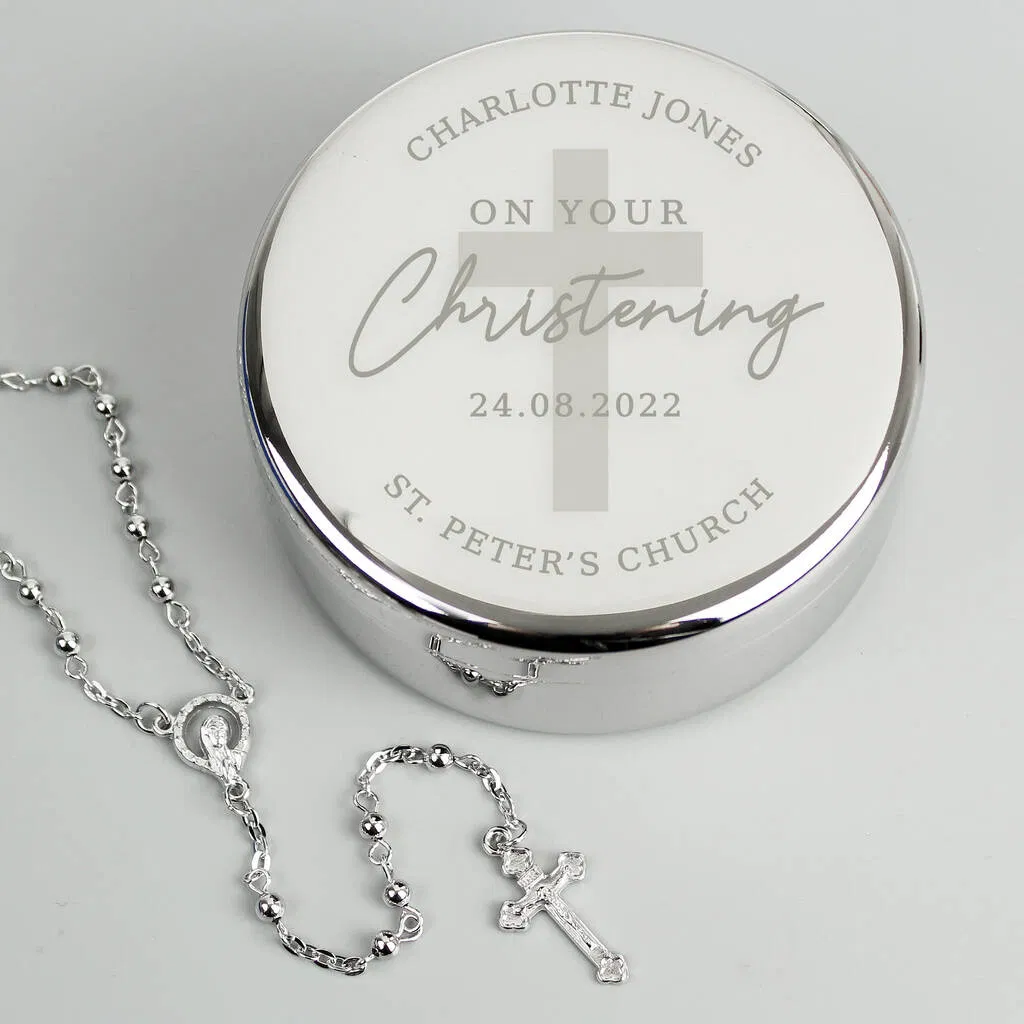 Personalised Christening Trinket Box And Rosary Beads Set - main product image