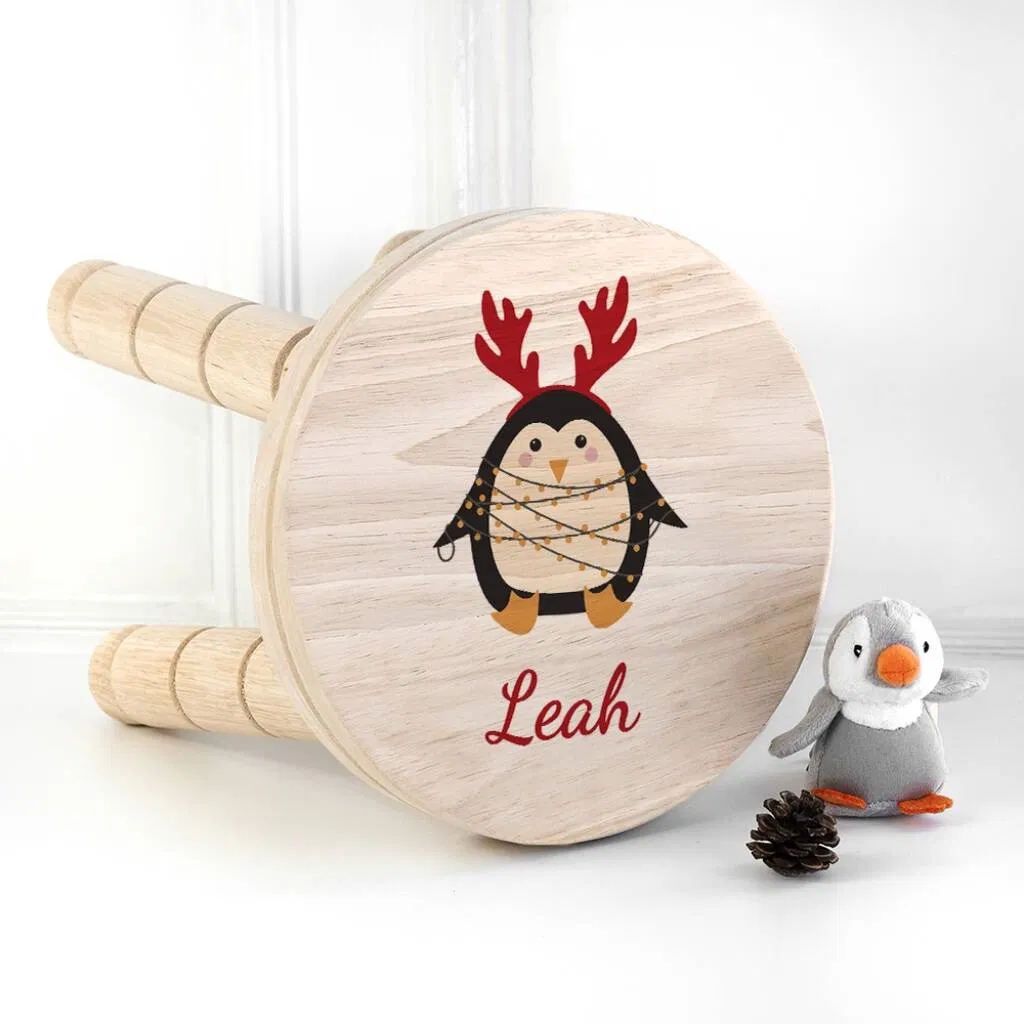 Personalised Christmas Penguin Wooden Stool - main product image