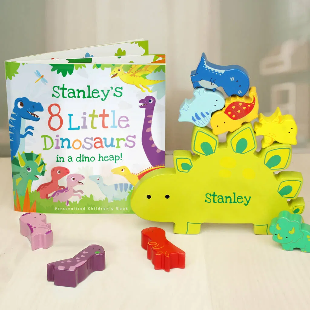 Personalised Dinosaur Book And Stacking Toy - main product image