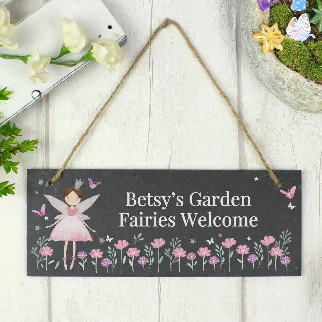 Personalised Fairy Princess Garden Hanging Slate Sign - main product image