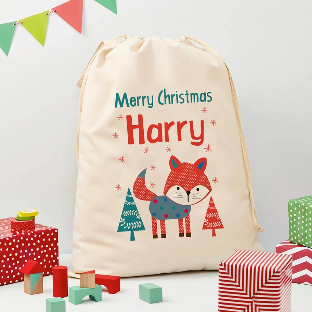 Personalised Festive Fox Christmas Sack - main product image
