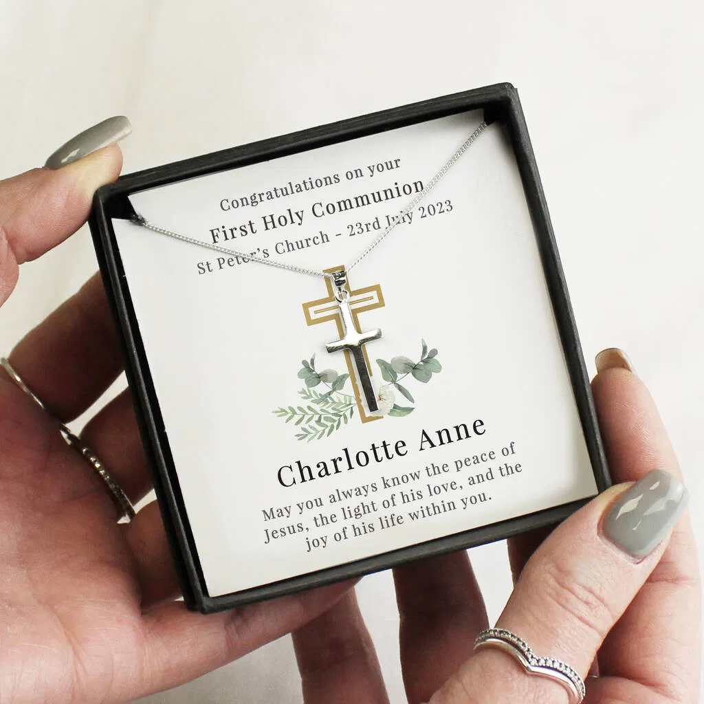 Personalised First Holy Communion Cross Necklace And Box - main product image