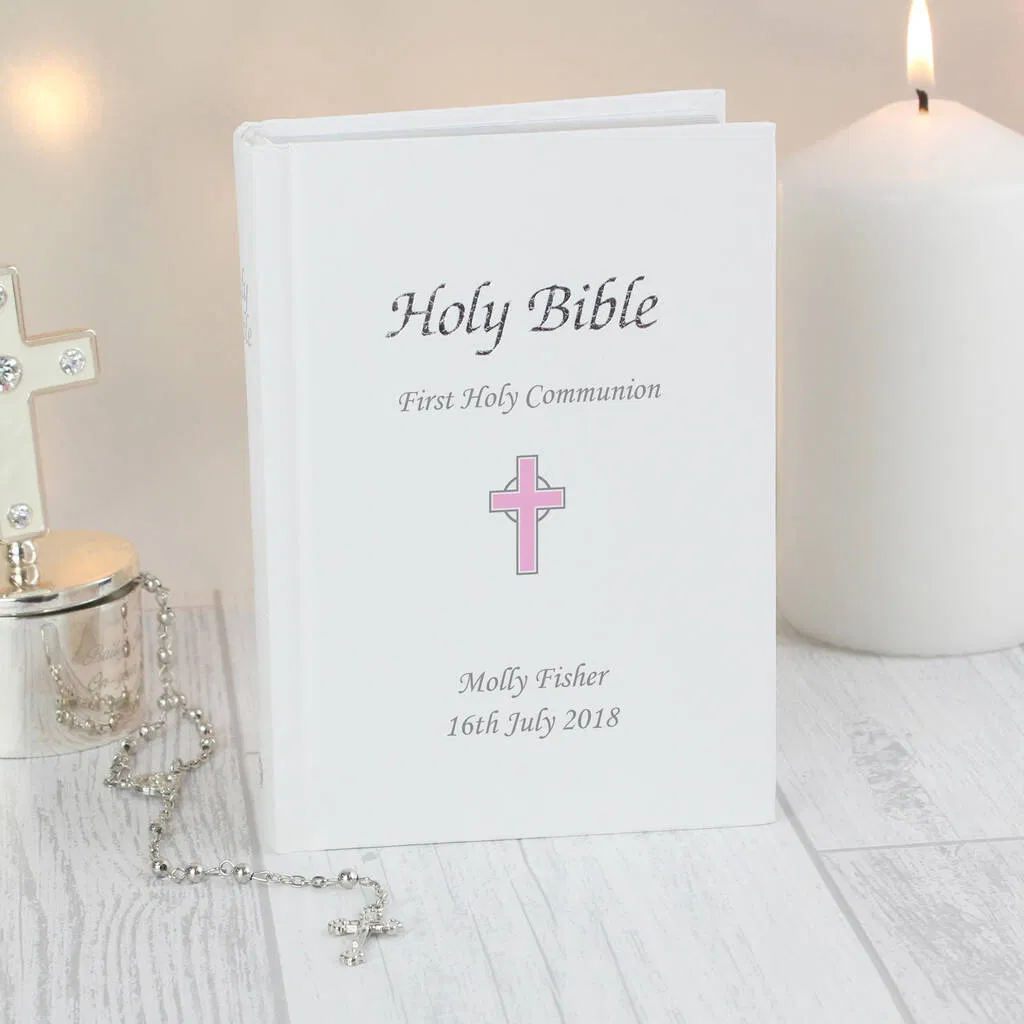 Personalised First Holy Communion Pink Cross Bible - main product image