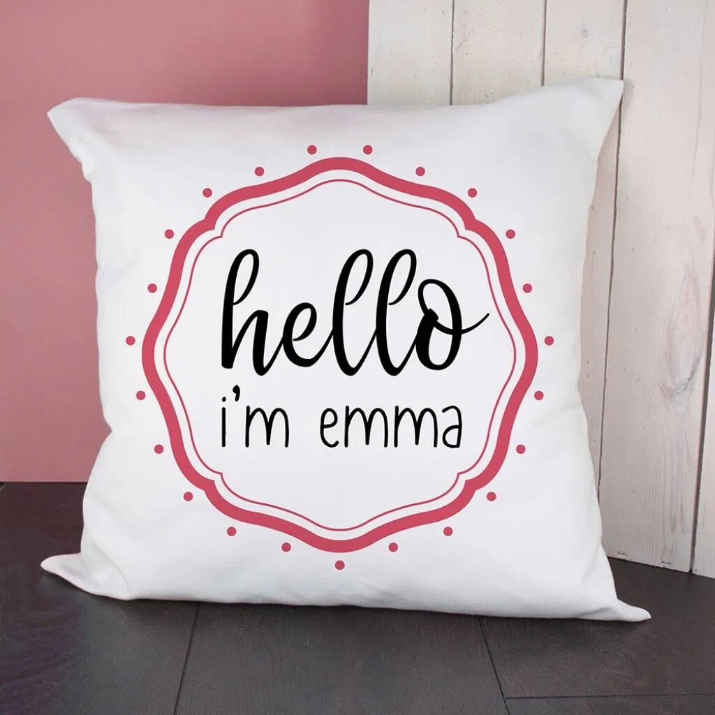 Personalised 'Hello I'm' Cushion Cover - main product image