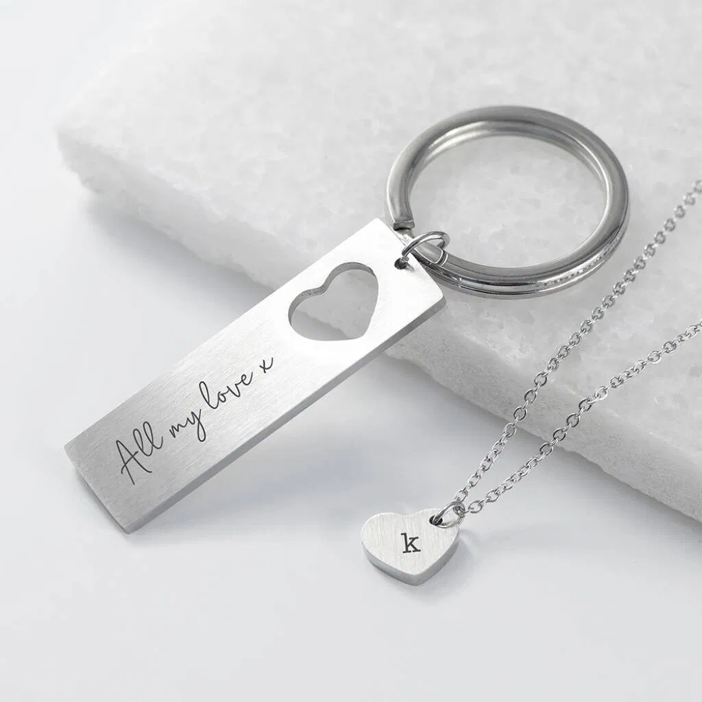 Personalised Love Heart Necklace And Keyring Set - main product image