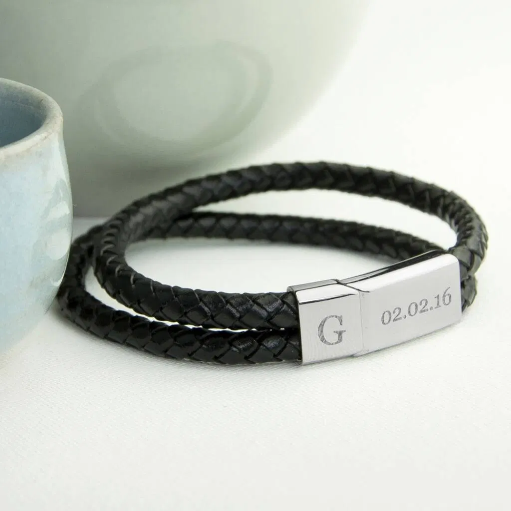 Personalised Men's Dual Leather Woven Bracelet - main product image