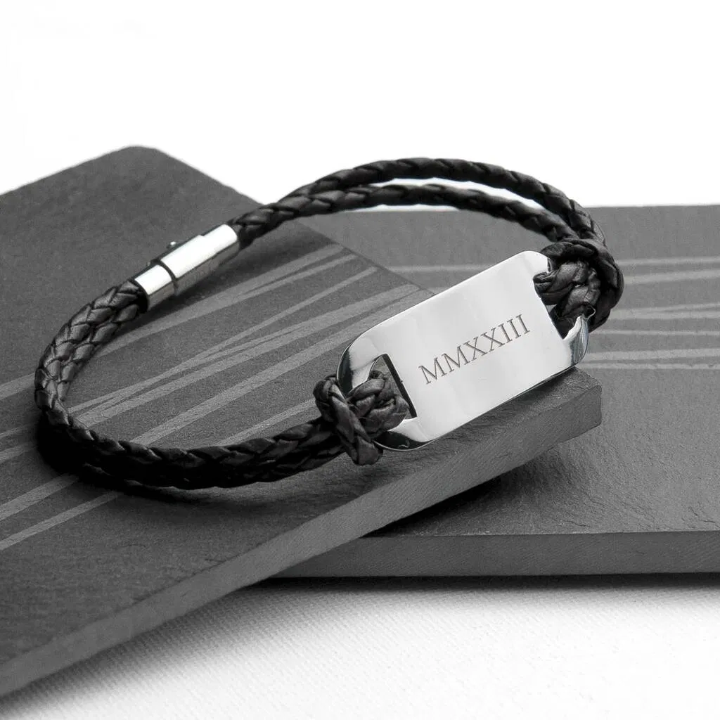Personalised Men's Roman Numerals Leather Bracelet - main product image