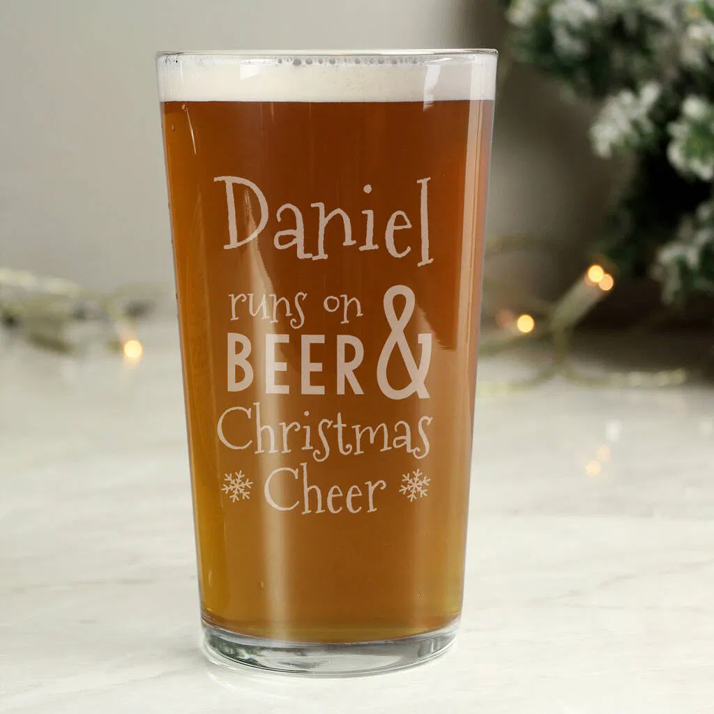 Personalised 'Runs On Beer And Christmas Cheer' Pint Glass - main product image