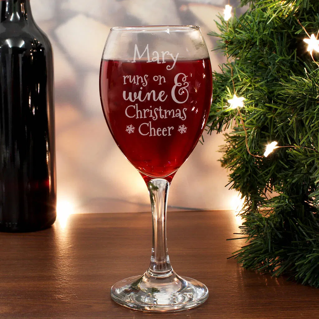 Personalised 'Runs On Wine And Christmas Cheer' Wine Glass - main product image