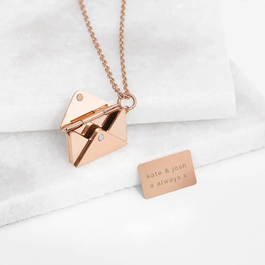 Personalised Secret Message Gold Envelope Necklace - main product image