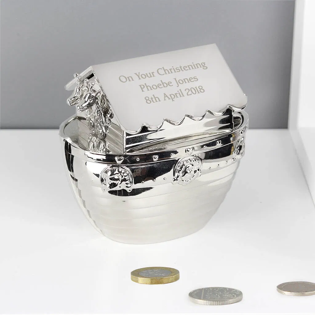 Personalised Silver Noah’s Ark Money Box - main product image