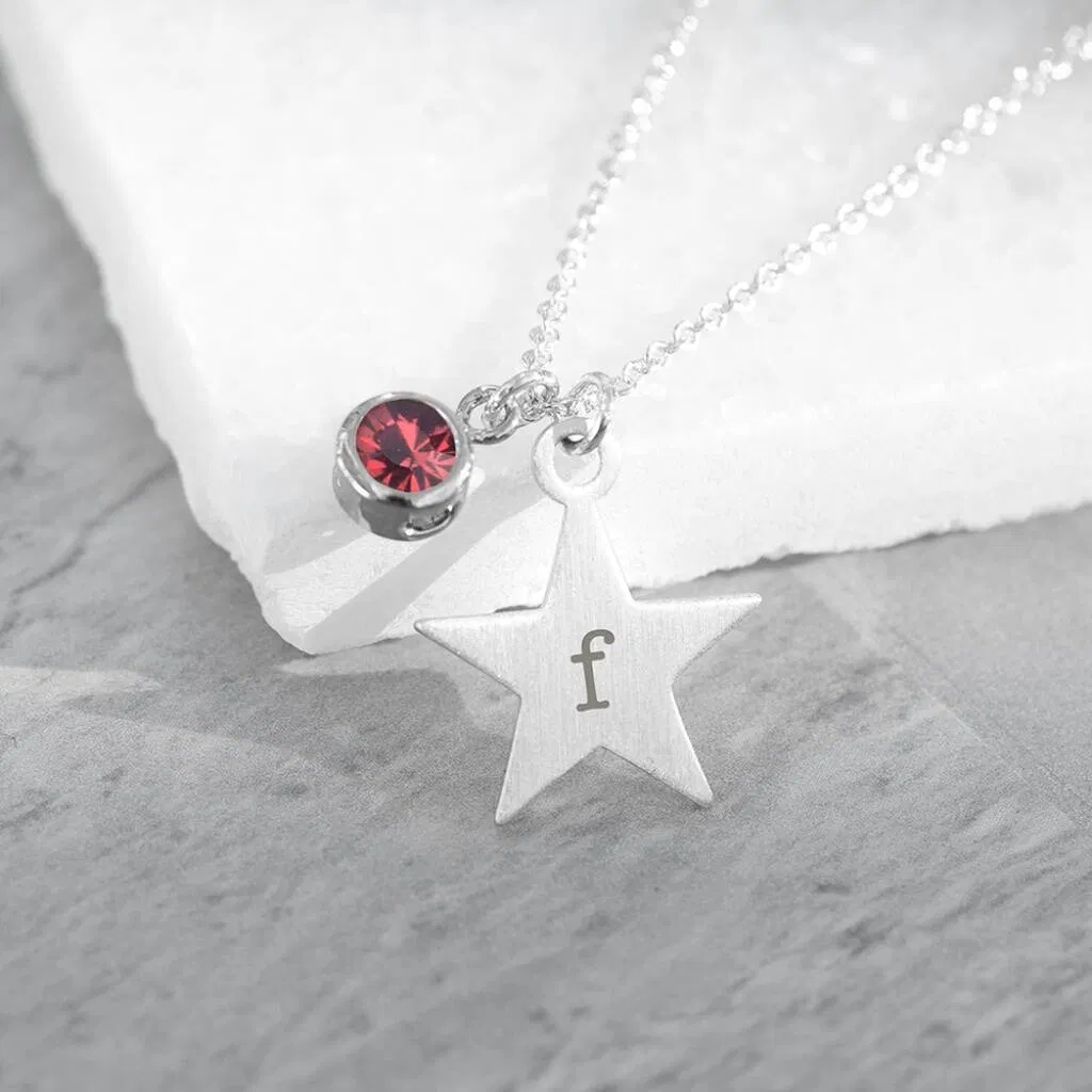 Personalised Silver Star With Birthstone Crystal Necklace - main product image