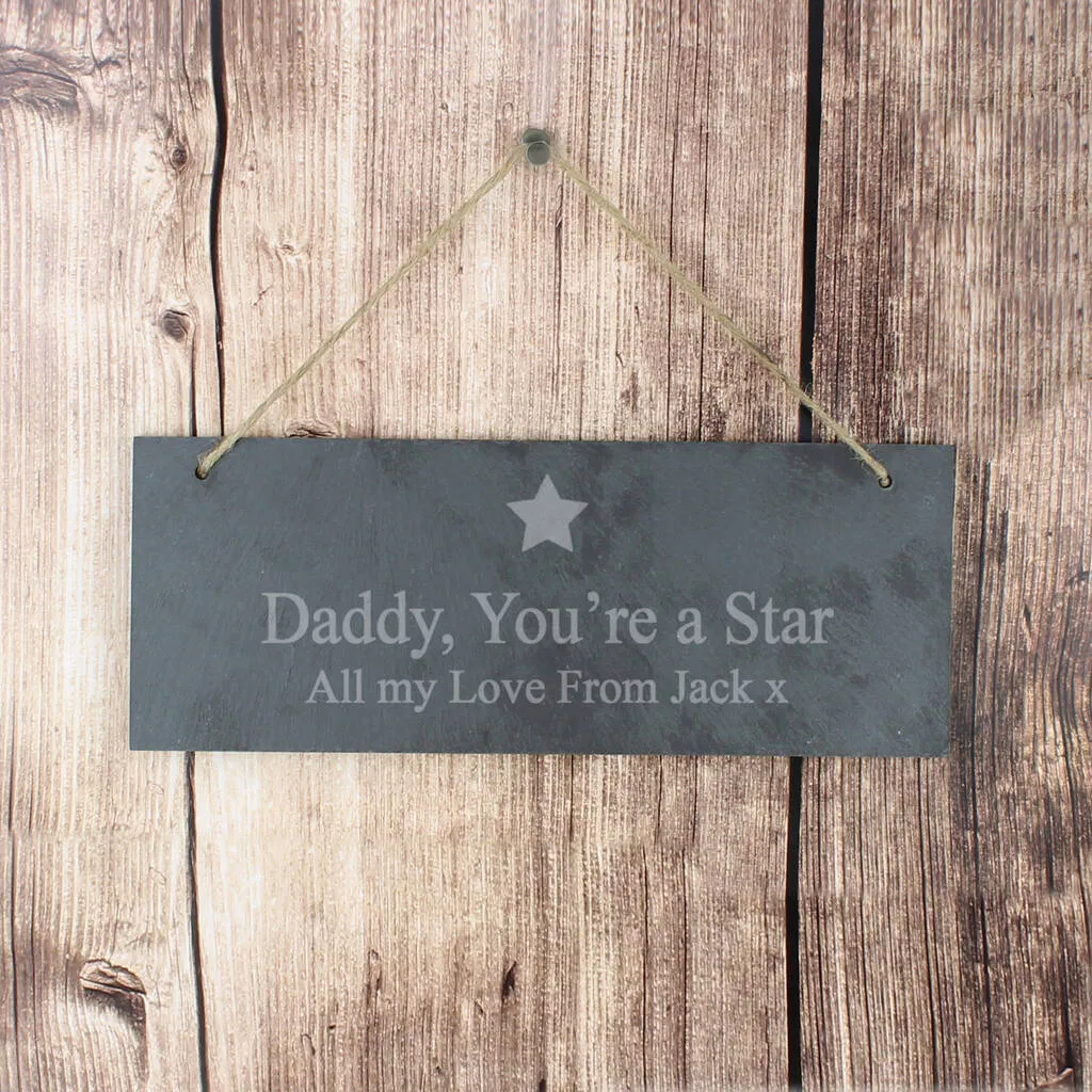 Personalised Star Motif Hanging Slate Plaque - main product image