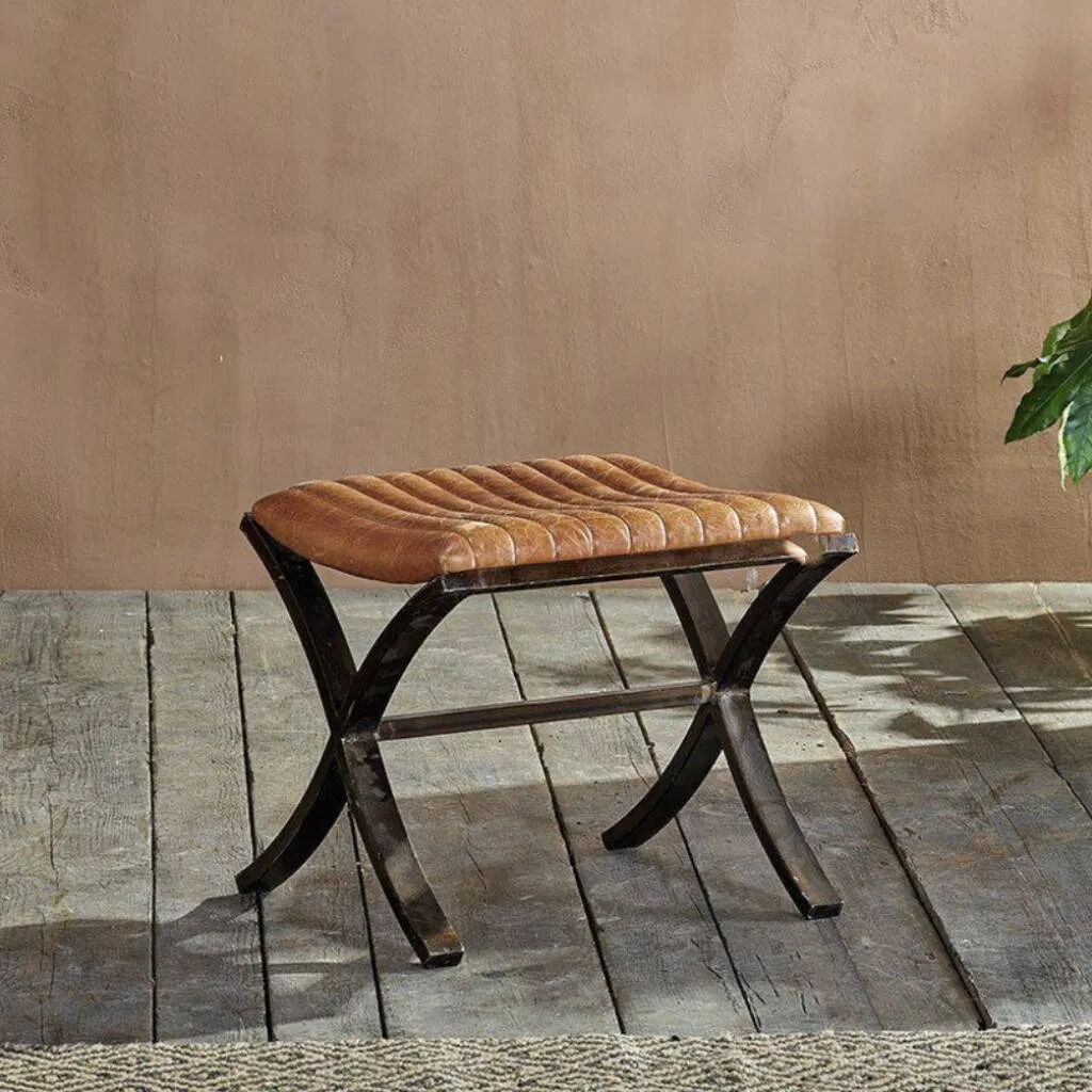 Ribbed Leather Footstool - main product image