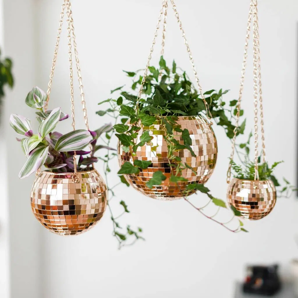 Rose Gold Disco Ball Hanging Planter - main product image