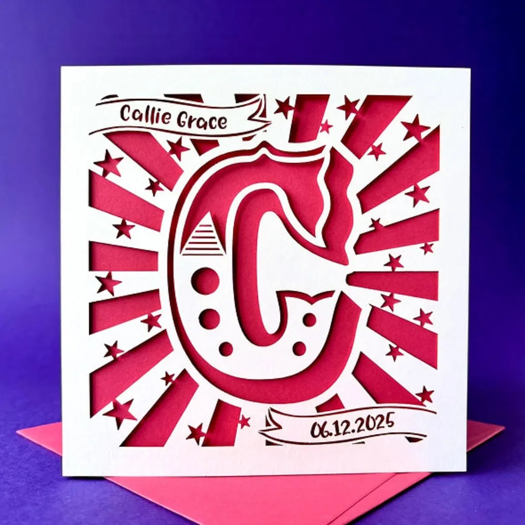 Paper Cut Letter Personalised New Baby Card - main product image