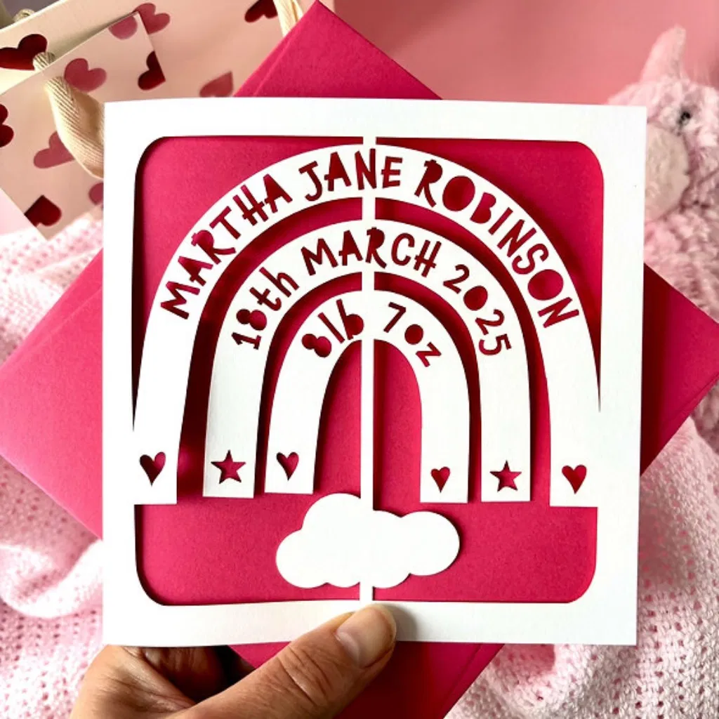 Personalised Rainbow Mobile New Baby Card - main product image