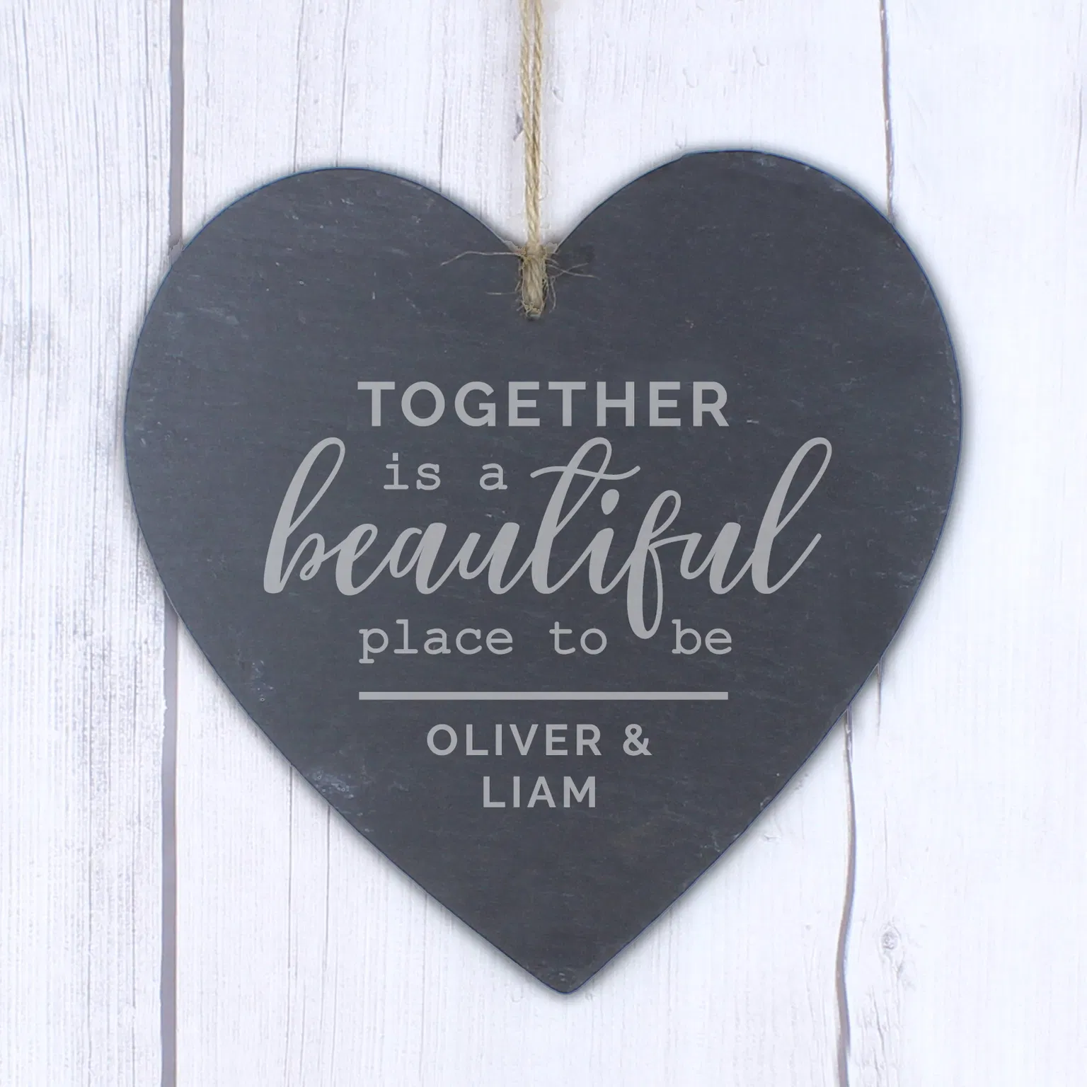 Personalised 'Together' Slate Hanging Heart Decoration - main product image