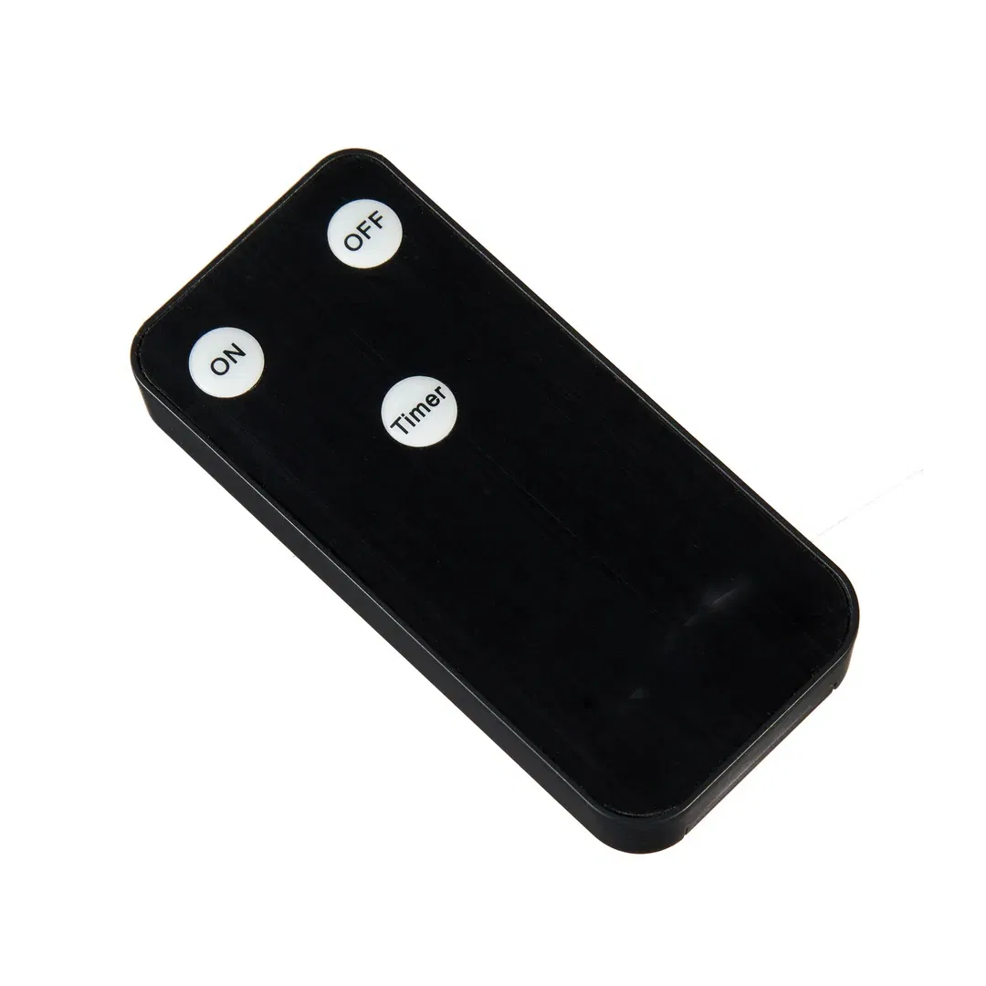 Sleek TruGlow LED candle remote control accessory showing On, Off, and Timer buttons.